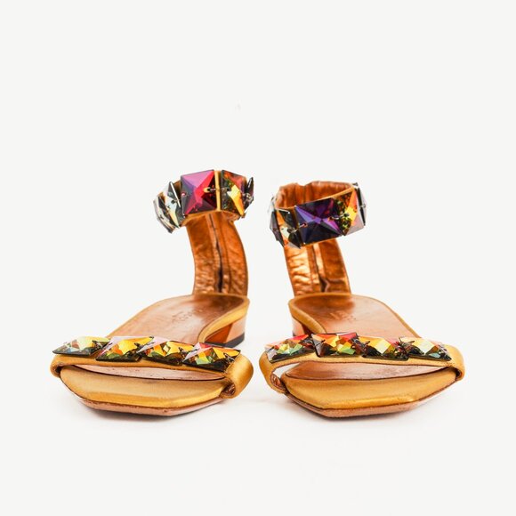 Gucci Gold Satin Jewel-Embellished Sandals - Picture 2 of 9